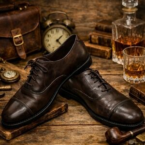 Allen Edmonds Park Ave. Cap Toe Oxford. Dark Brown Leather. Gently Worn. 9.5